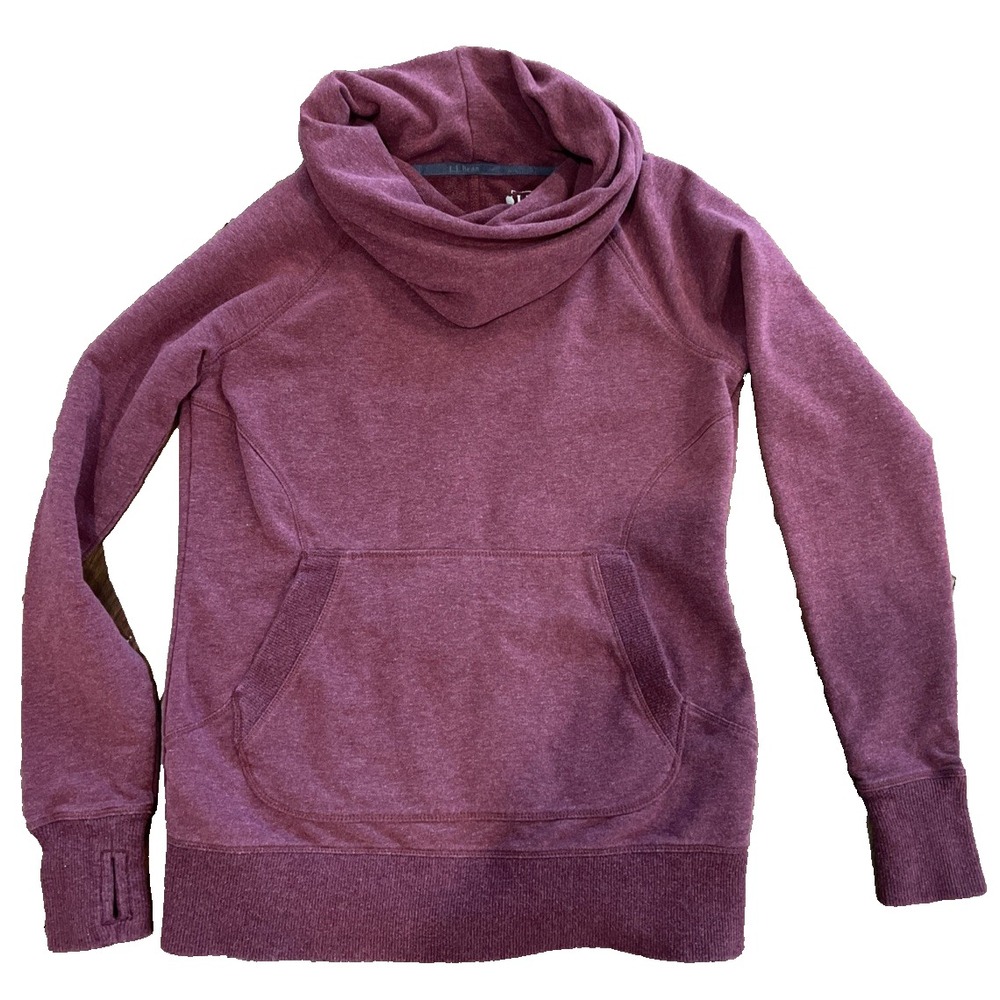 LL Bean XS Petite Cozy Pullover Cowl Neck Sweatshirt w/ Pockets Heather Burgundy